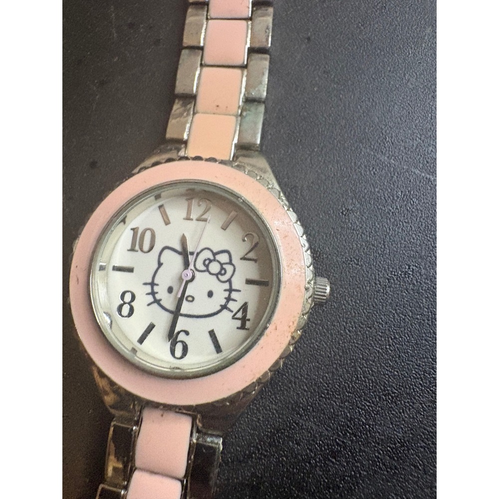 Sanrio Hello Kitty Watch Pink Silver Tone Enamel Link Bracelet Japan Movt AQ2897